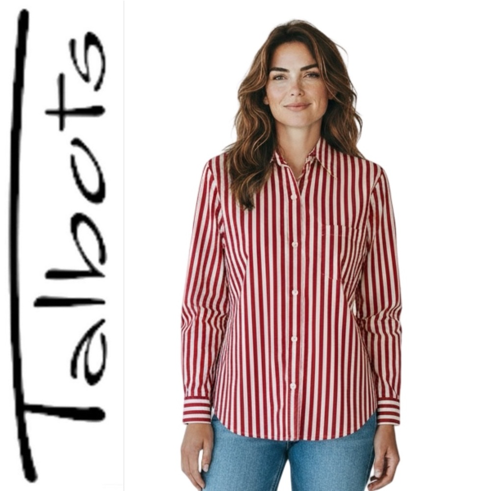Talbots Wine & White Striped Cotton Long Sleeve Button Down Shirt Size 8